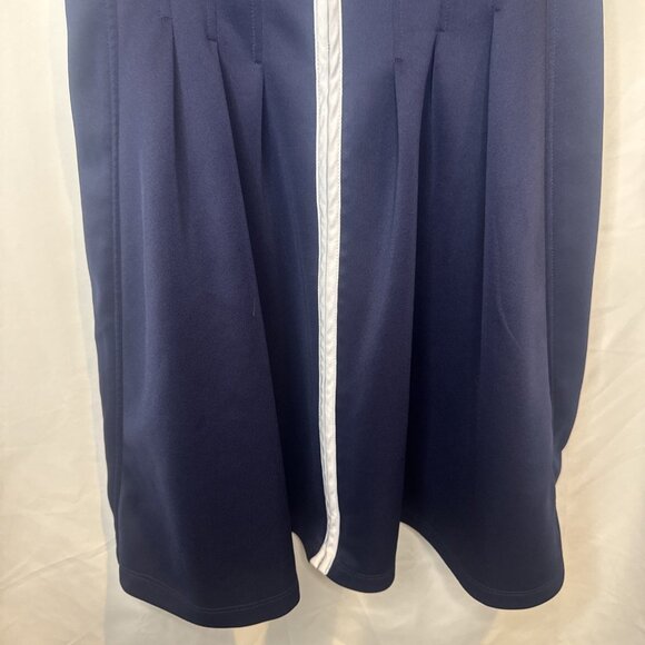Betsey Johnson Women’s Navy Zip Front White Trim Pleated Sleeveless Dress Sz 10 - Picture 3 of 10